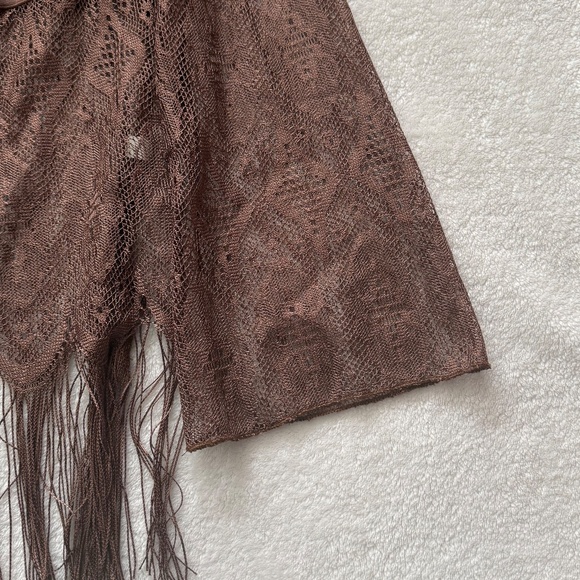 Venezia Women's Vintage Y2K Brown Lace Fringe Top - Picture 2 of 9